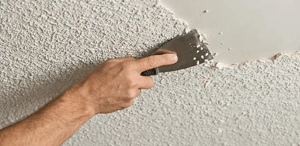Popcorn ceiling removal scraping off textured ceiling finish in Grand Rapids, MI