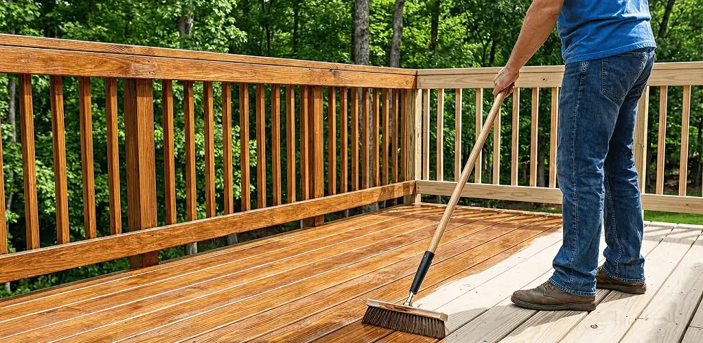 Deck staining and sealing application on a wood deck in Grand Rapids, MI