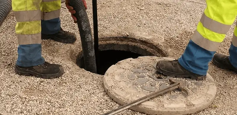 Drain cleaning crew clearing a sewer access point with professional equipment in Grand Rapids, MI
